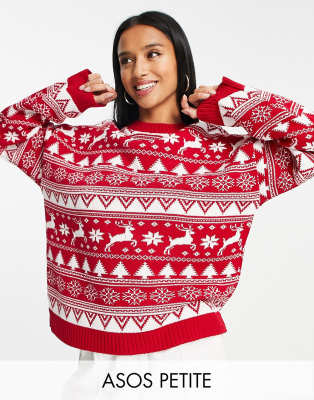 ASOS DESIGN Petite - Weihnachtspullover mit Norwegermuster-Bunt