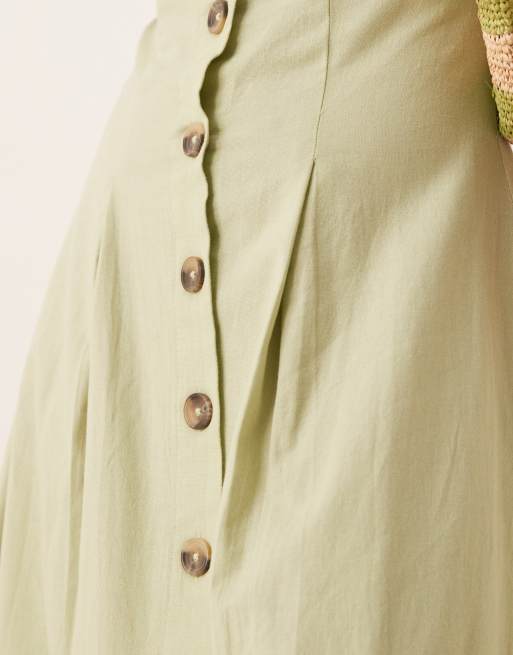 ASOS DESIGN Petite – Westenkleid in Midilänge in Salbeigrün mit Knopfleiste und U-Boot-Ausschnitt, 2 von 4