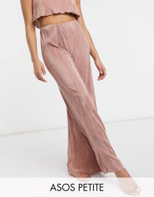 Asos Petite Asos Design Petite Wide Leg Beach Pants In Pink Plisse - Part  Of A Set