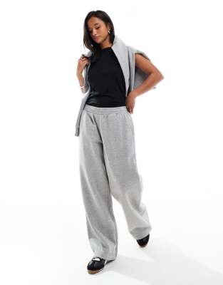 ASOS Petite ASOS DESIGN Petite wide leg brushback jogger in grey marl