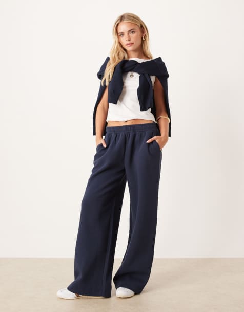 ASOS DESIGN Petite wide leg brushback jogger in navy - view 1