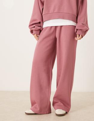 Asos Petite Asos Design Petite Wide Leg Brushback Jogger In Pink