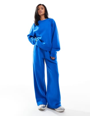 Asos Petite Asos Design Petite Wide Leg Brushback Sweatpants In Blue