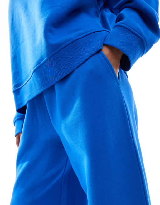 ASOS DESIGN Petite wide leg brushback sweatpants in blue