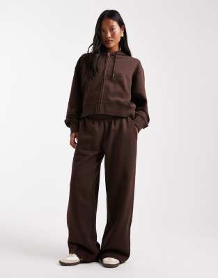 Asos Petite Asos Design Petite Wide Leg Brushback Sweatpants In Brown