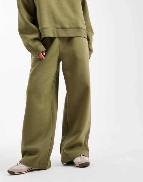 ASOS DESIGN Petite wide leg brushback sweatpants in khaki - view 1