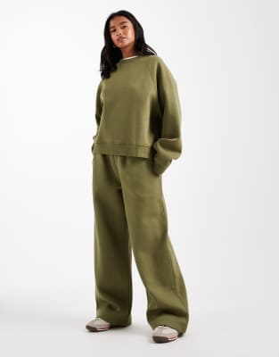 Asos Petite Asos Design Petite Wide Leg Brushback Sweatpants In Green
