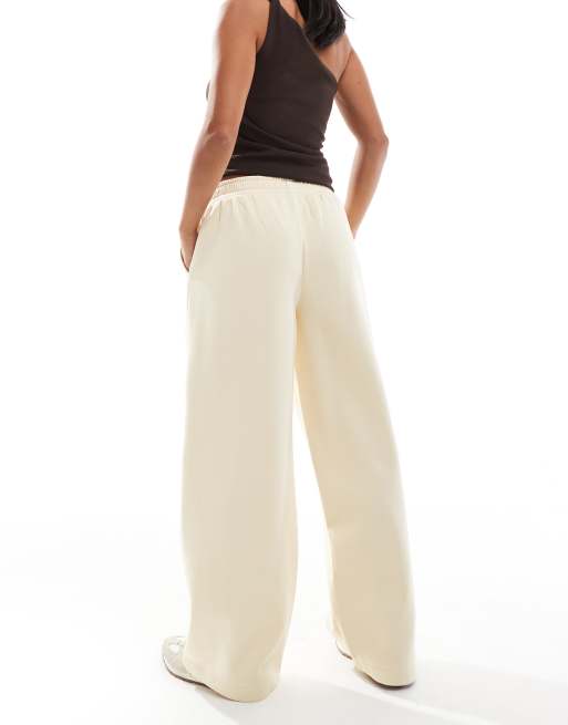 ASOS DESIGN Petite wide leg brushback trackies in buttermilk, 3 of 5