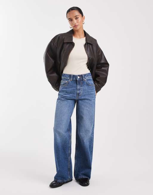 ASOS DESIGN Petite wide leg dad jean in mid blue Circular Design Collection