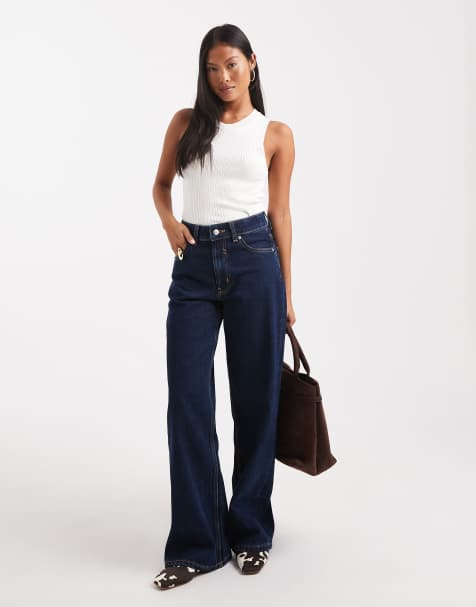 ASOS DESIGN Petite wide leg dad jean in rinse - view 1