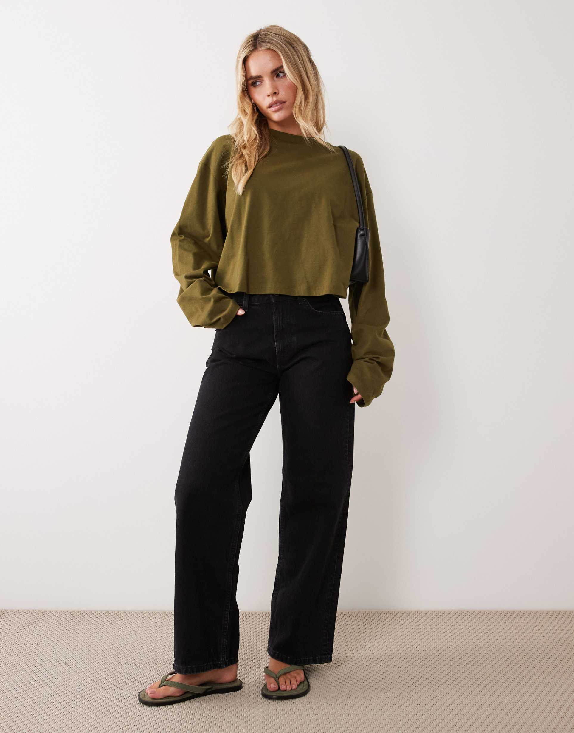 asos design petite wide leg dad jeans in black