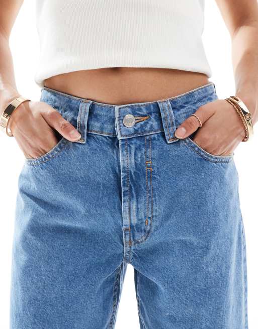 ASOS DESIGN Petite wide leg dad jeans in clean blue