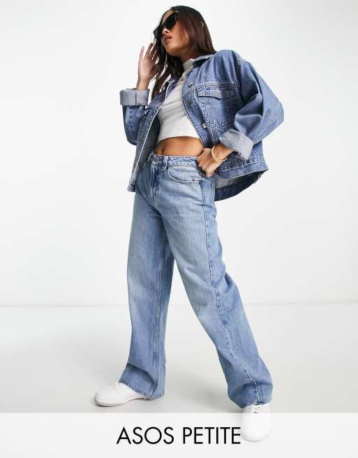 ASOS DESIGN Petite wide leg dad jeans in mid blue