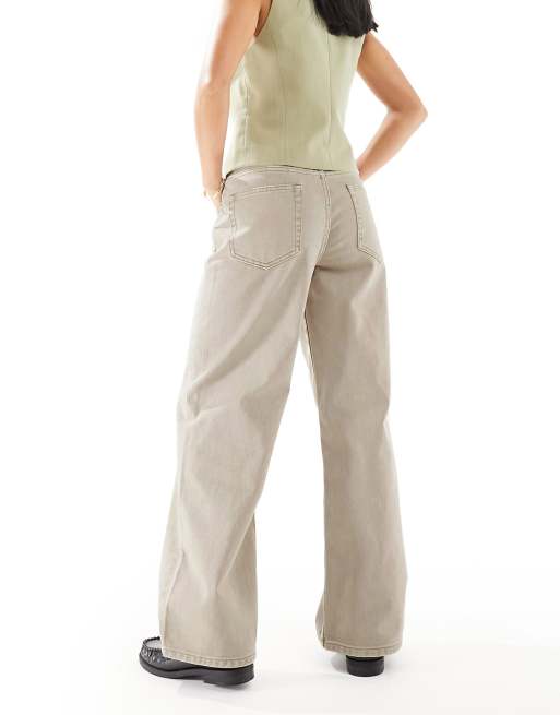 ASOS DESIGN Petite wide leg dad jeans in neutral, 4 of 5