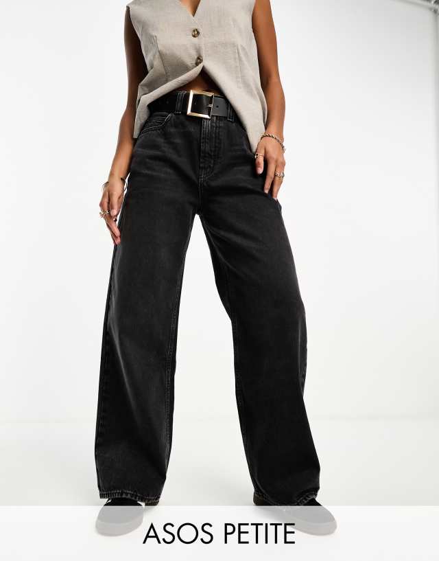 ASOS Petite - ASOS DESIGN Petite wide leg dad jeans in washed black