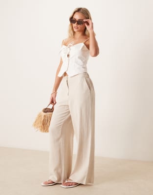 Petite wide leg dad pants with linen in natural-Neutral