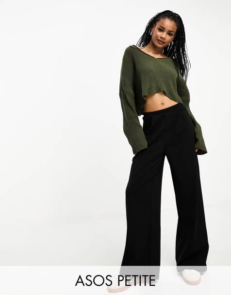 ASOS DESIGN Petite wide leg jersey suit trouser in black - view 1