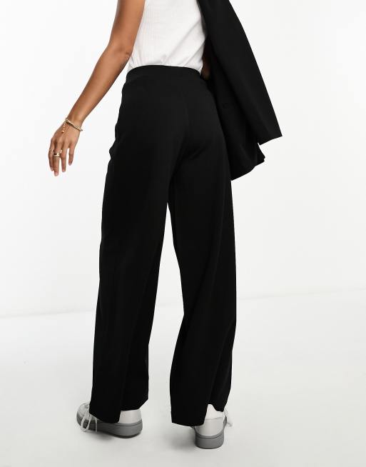 ASOS DESIGN Petite wide leg jersey suit trouser in black