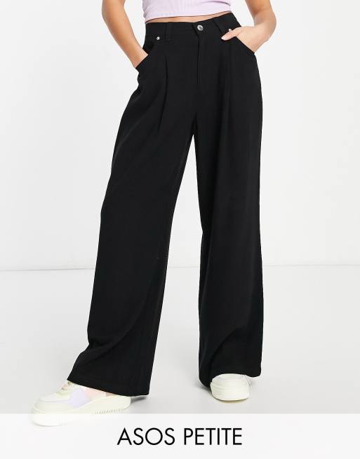 ASOS DESIGN Petite wide leg linen pants in black ASOS