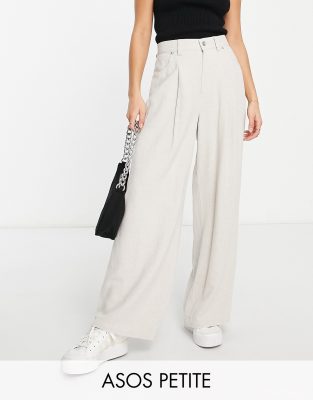 ASOS DESIGN Petite wide leg linen trouser in oatmeal