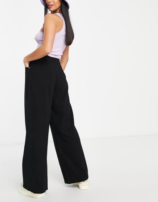 ASOS DESIGN Petite wide leg pants with linen in black