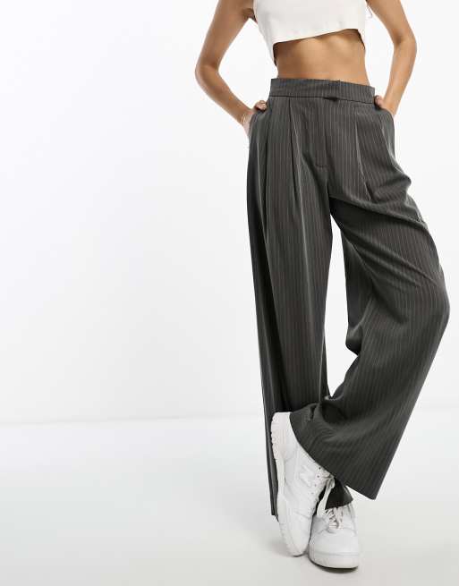 ASOS DESIGN wide leg elasticated waist suit trousers in grey