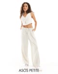 [ASOS Petite] ASOS DESIGN Petite wide leg pull on pants with linen in natural-Neutral 14 Natural