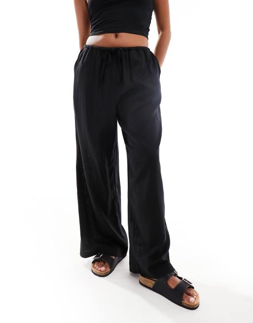 Black wide leg pull on pants best sale