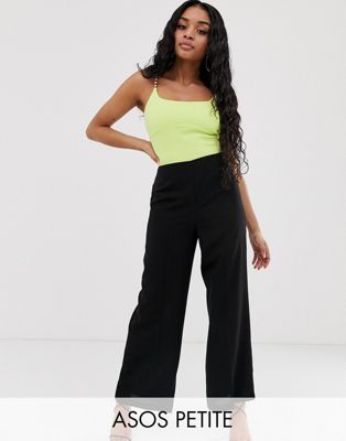 ASOS DESIGN Petite wide leg trousers with clean high waist-Black