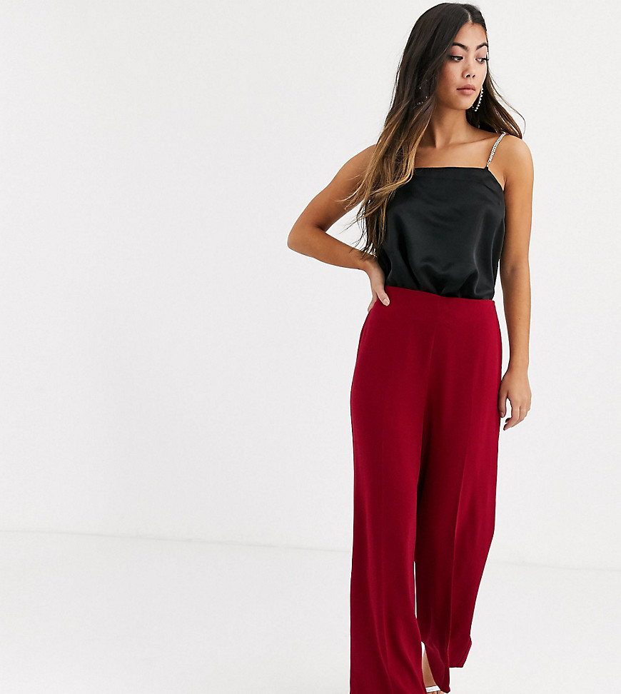 ASOS DESIGN Petite wide leg trousers with clean high waist-Red