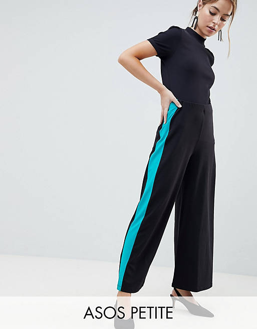 ASOS DESIGN Petite Wide Leg Trousers With Contrast Side Stripe | ASOS