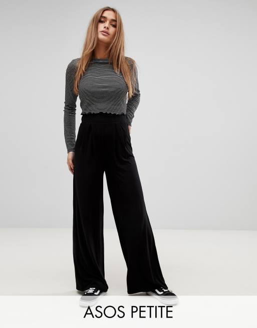 Black Petite Wide Leg Velvet Stretch Trouser