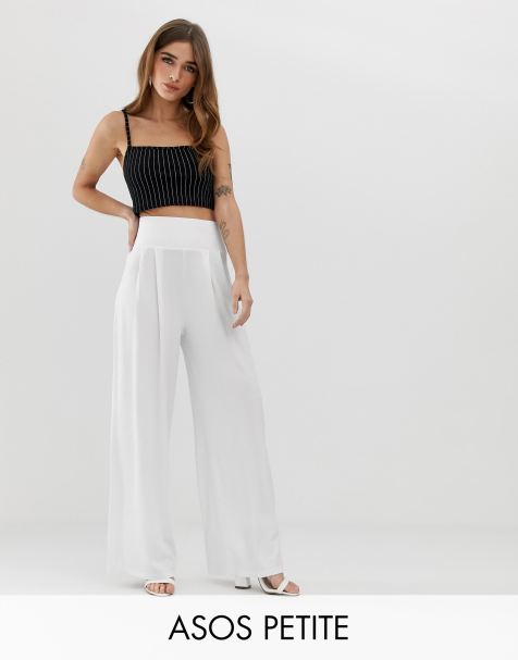 ASOS DESIGN Petite wide leg trousers with deep waistband