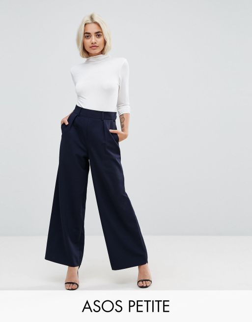 Petite navy shop wide leg trousers