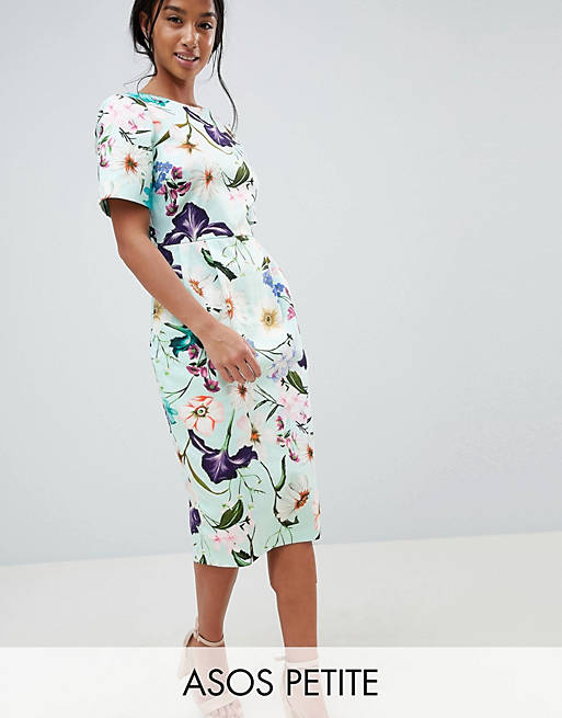ASOS DESIGN Petite Wiggle Midi Dress In Floral Print