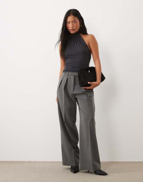 ASOS DESIGN Petite wijde pantalon met plooidetail in antracietgrijs - view 1