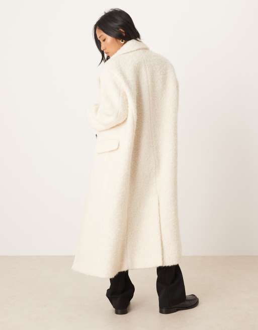 ASOS DESIGN Petite rich wool blend textured oversized dad coat in cream