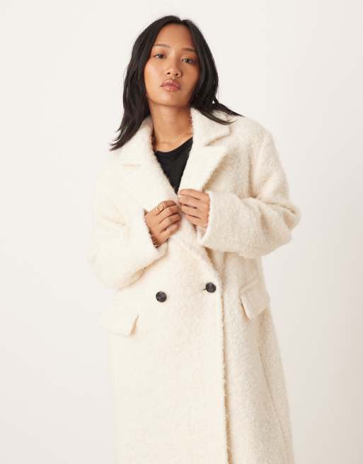 ASOS DESIGN Petite rich wool blend textured oversized dad coat in cream