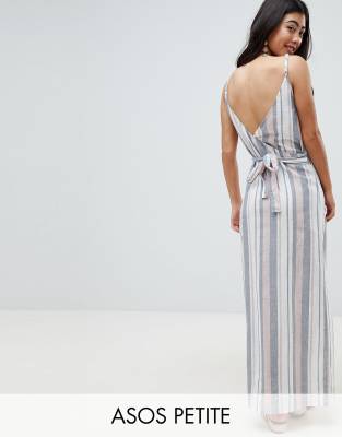 ASOS DESIGN petite woven stripe v wrap maxi beach dress-Multi