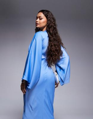 Shop Asos Petite Asos Design Petite Wrap Front Batwing Satin Bias Maxi Dress
