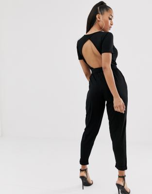 asos design wrap front jersey jumpsuit with short sleeve