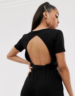 asos design wrap front jersey jumpsuit with short sleeve