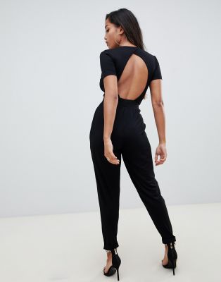 asos design wrap front jersey jumpsuit with short sleeve