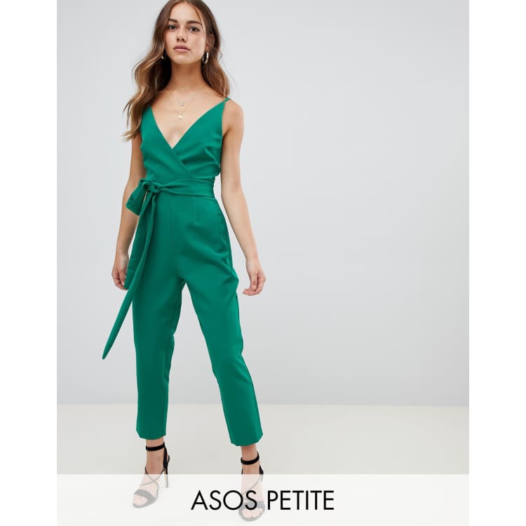 Asos design wrap front jumpsuit with peg leg and self belt online