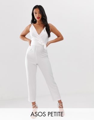 asos design wrap front jumpsuit with peg leg and self belt