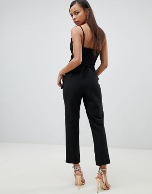 asos design wrap front jumpsuit with peg leg and self belt
