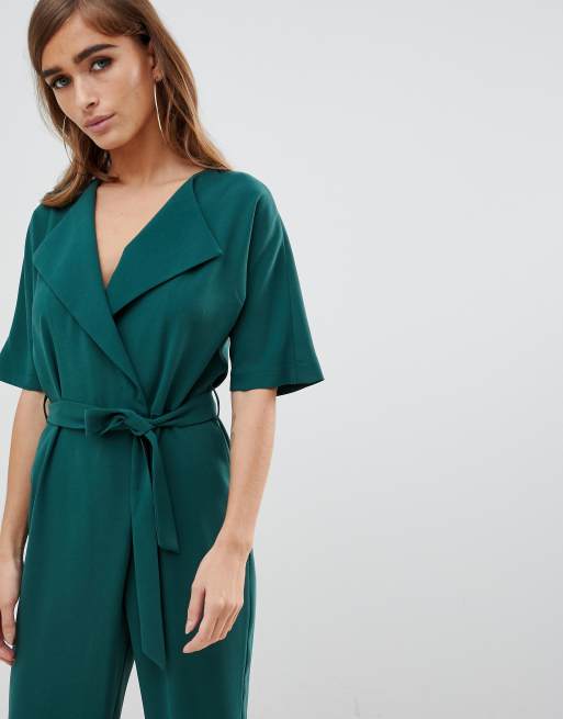 Asos design wrap jumpsuit with best sale self belt