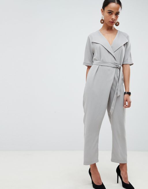 Asos design wrap jumpsuit with best sale self belt