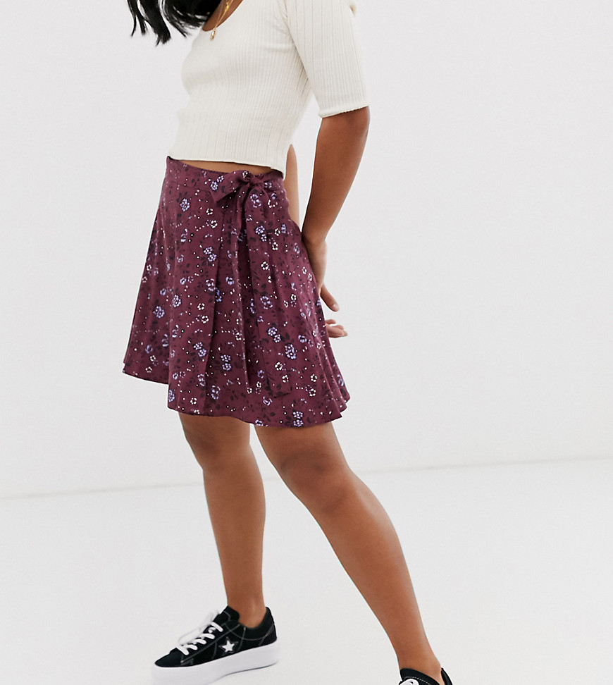 ASOS DESIGN Petite wrap mini skirt with tie waist in floral print-Multi