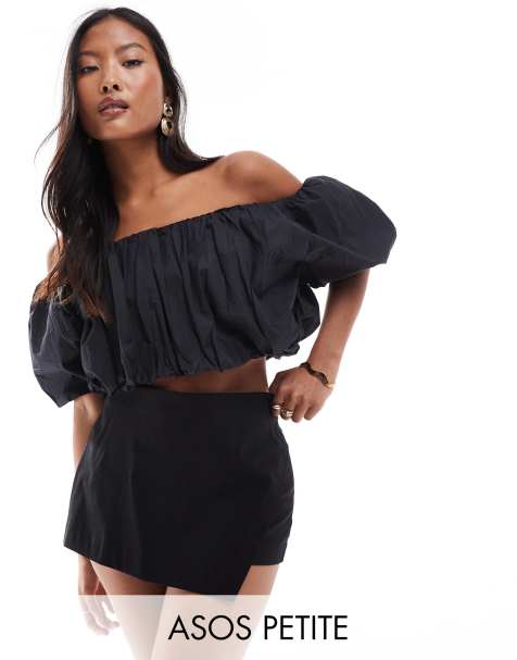 ASOS DESIGN Petite wrap skort in black - view 1